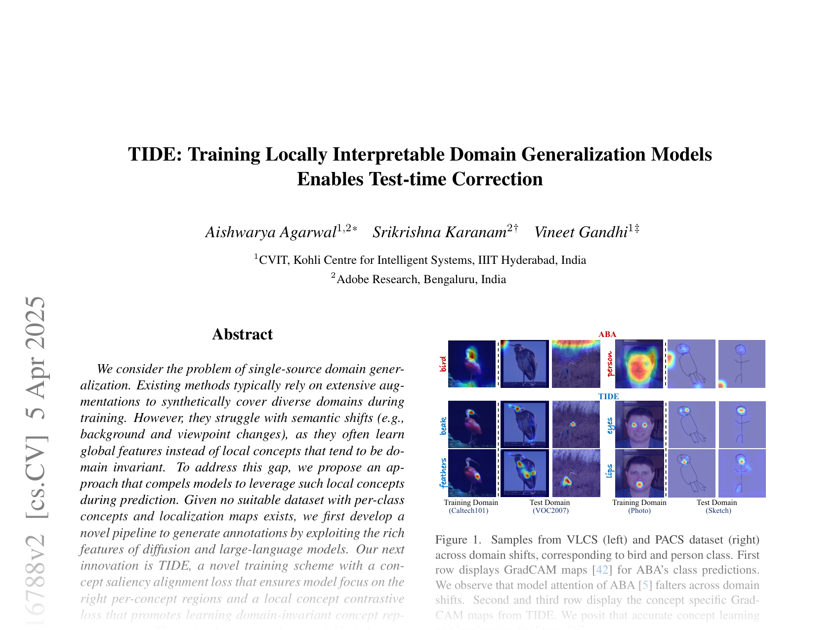 [TIDE: Training Locally Interpretable Domain Generalization Models Enables Test-time Correction 🔗](https://arxiv.org/abs/2411.16788)