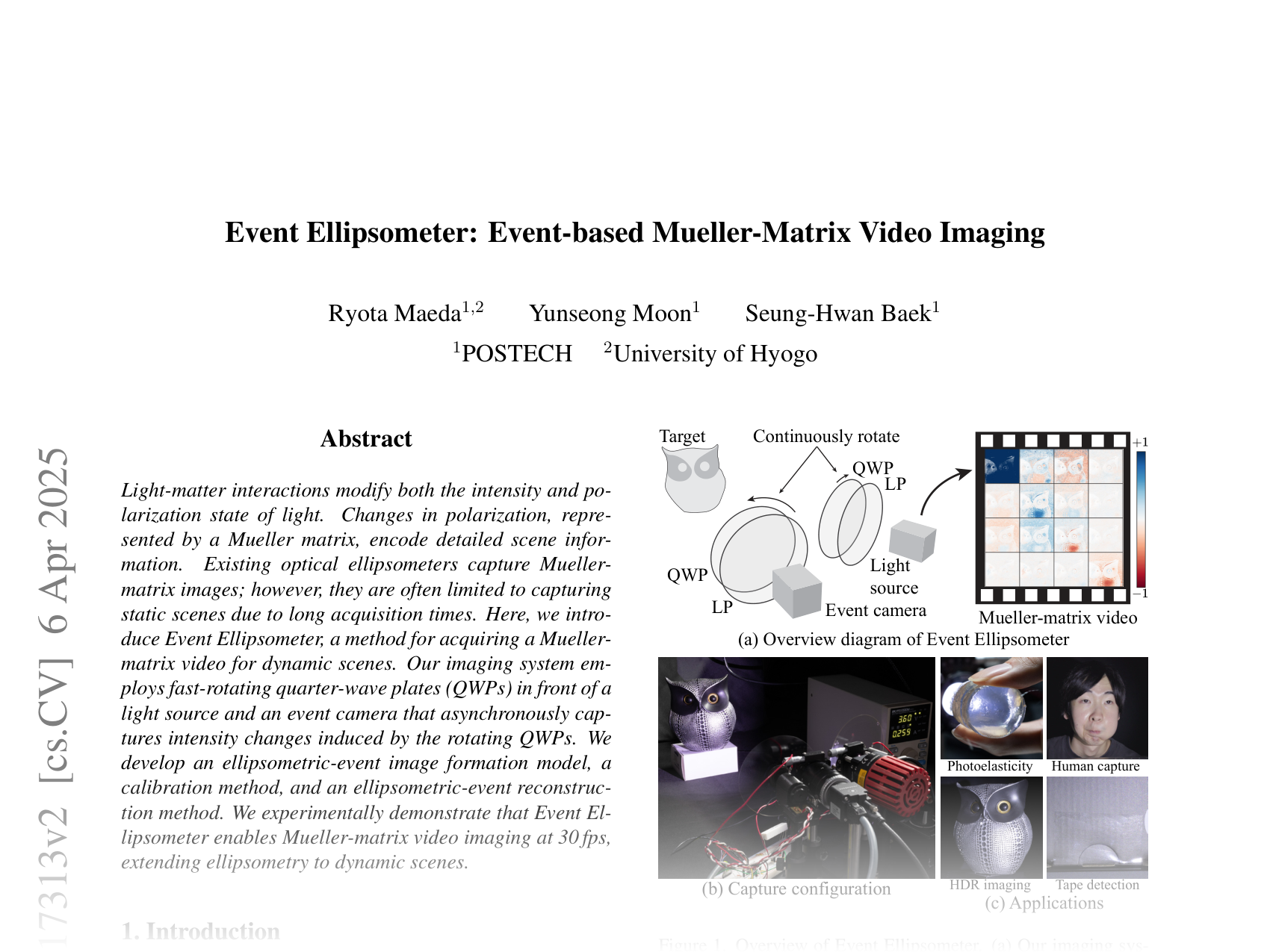[Event Ellipsometer: Event-based Mueller-Matrix Video Imaging 🔗](https://arxiv.org/abs/2411.17313)
