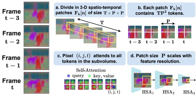 Figure 4. Scheme of Hierarchical Selective Attention (HSA), showing how the model processes 3D spatio-temporal patches.