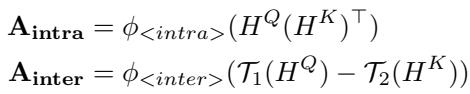 Equations for A_intra and A_inter using queries and keys.
