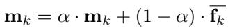 Momentum update equation for class centroids.
