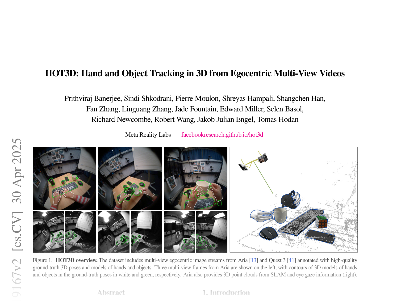 [HOT3D: Hand and Object Tracking in 3D from Egocentric Multi-View Videos 🔗](https://arxiv.org/abs/2411.19167)