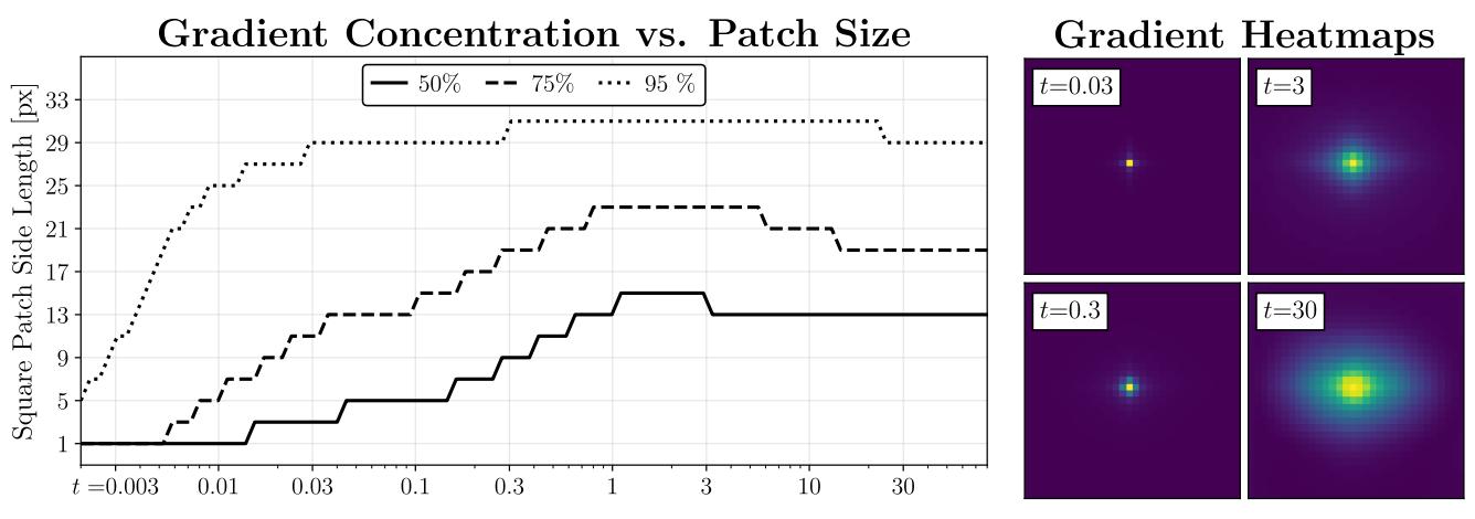 Figure 3. Gradient sensitivity heatmaps and patch size analysis.