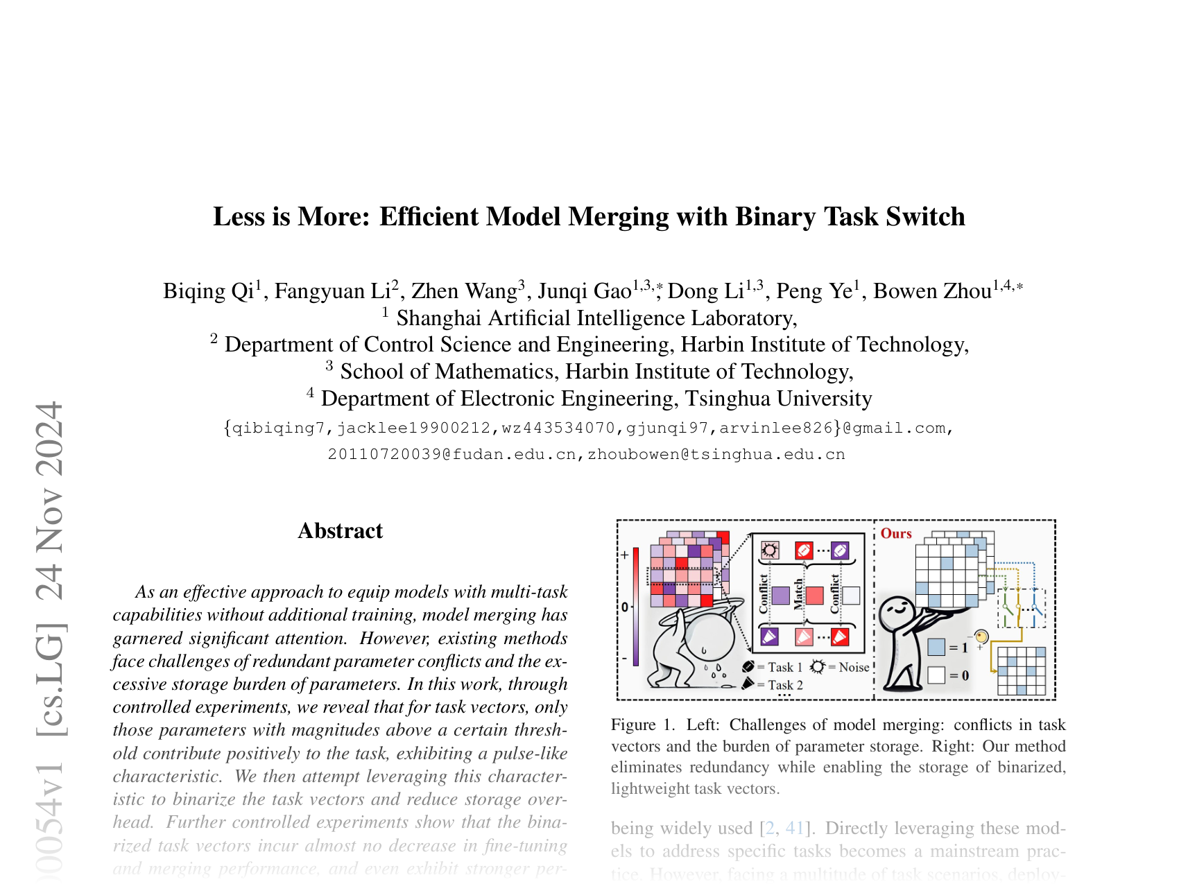 [Less is More: Efficient Model Merging with Binary Task Switch 🔗](https://arxiv.org/abs/2412.00054)