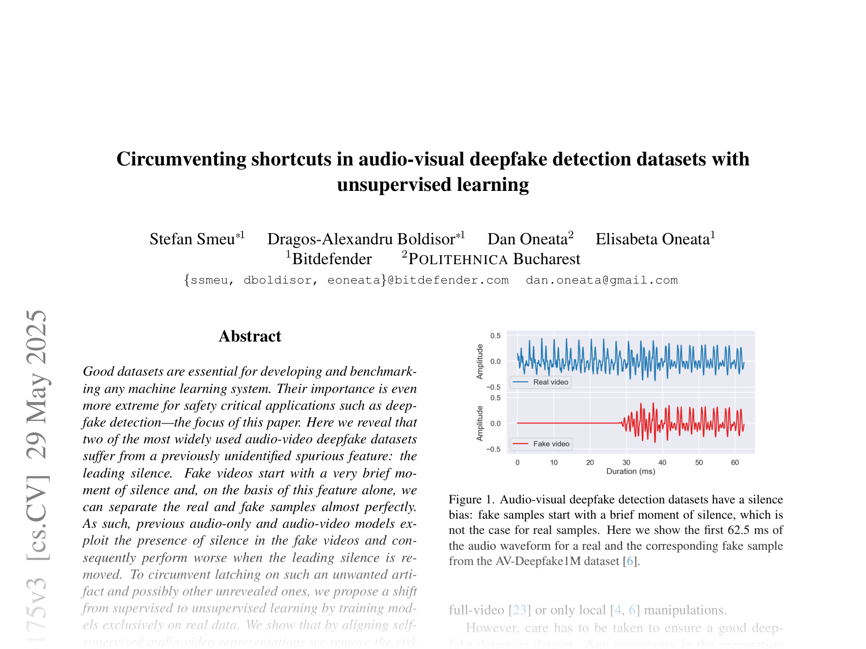 [Circumventing shortcuts in audio-visual deepfake detection datasets with unsupervised learning 🔗](https://arxiv.org/abs/2412.00175)