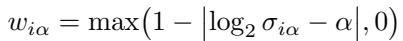 Equation for determining weight maps to interpolate between pre-computed scales.