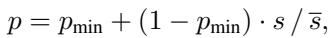 Equation for converting saliency to density probability.