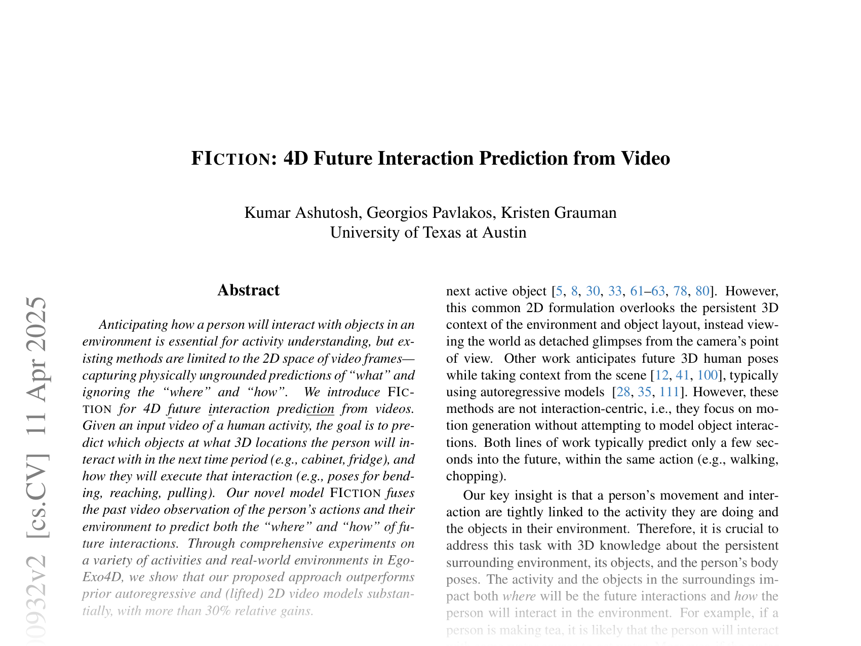 [FICTION: 4D Future Interaction Prediction from Video 🔗](https://arxiv.org/abs/2412.00932)