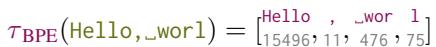 Tokenization of Hello, world showing split tokens.