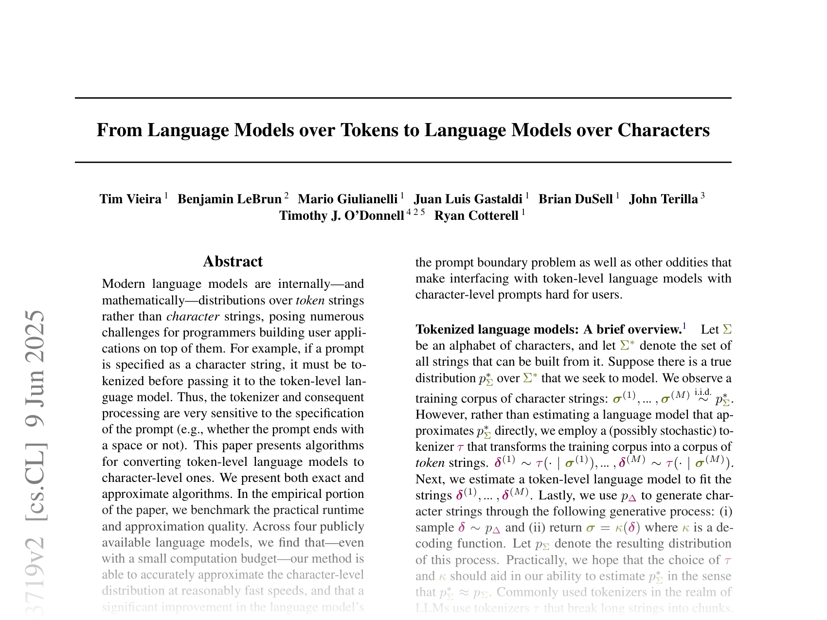 [From Language Models over Tokens to Language Models over Characters 🔗](https://arxiv.org/abs/2412.03719)