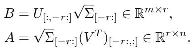 SoMA initialization equations for matrices B and A.