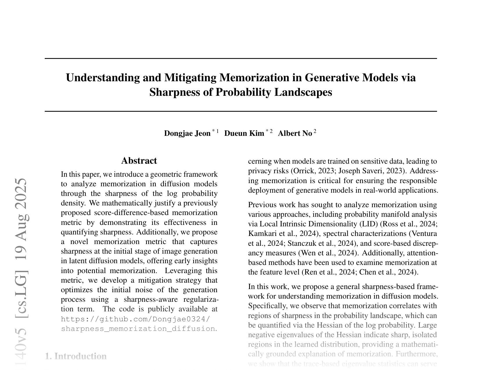 [Understanding and Mitigating Memorization in Generative Models via Sharpness of Probability Landscapes 🔗](https://arxiv.org/abs/2412.04140)