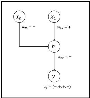一张五部分图示，展示了使用 DIRAD 解决 XOR 问题的网络生长分步过程。