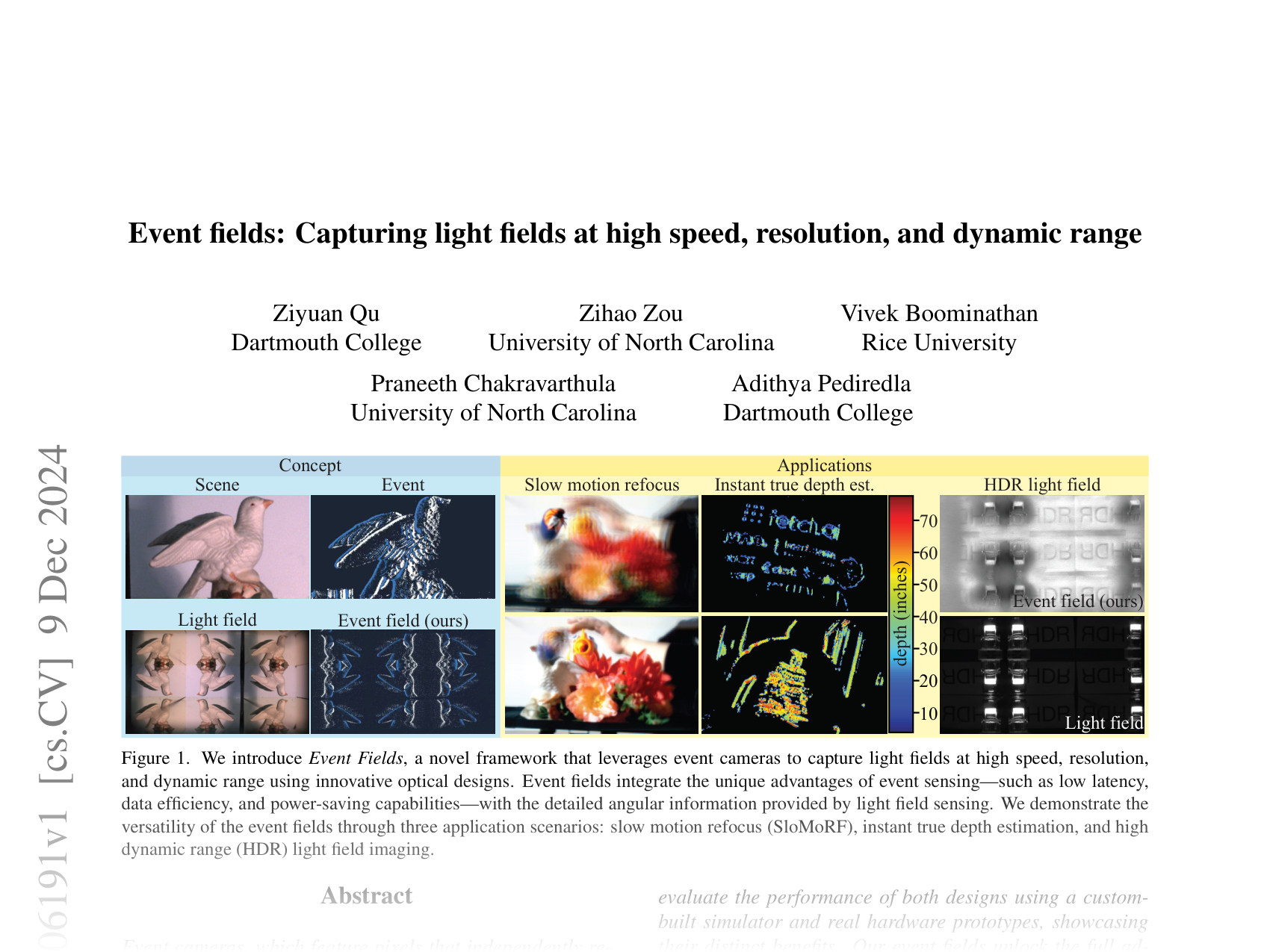 [Event fields: Capturing light fields at high speed, resolution, and dynamic range 🔗](https://arxiv.org/abs/2412.06191)
