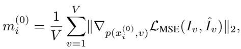 Equation showing the calculation of gradient norms averaged across views.