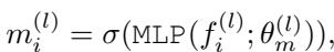 Equation for the learnable mask prediction using sigmoid activation.