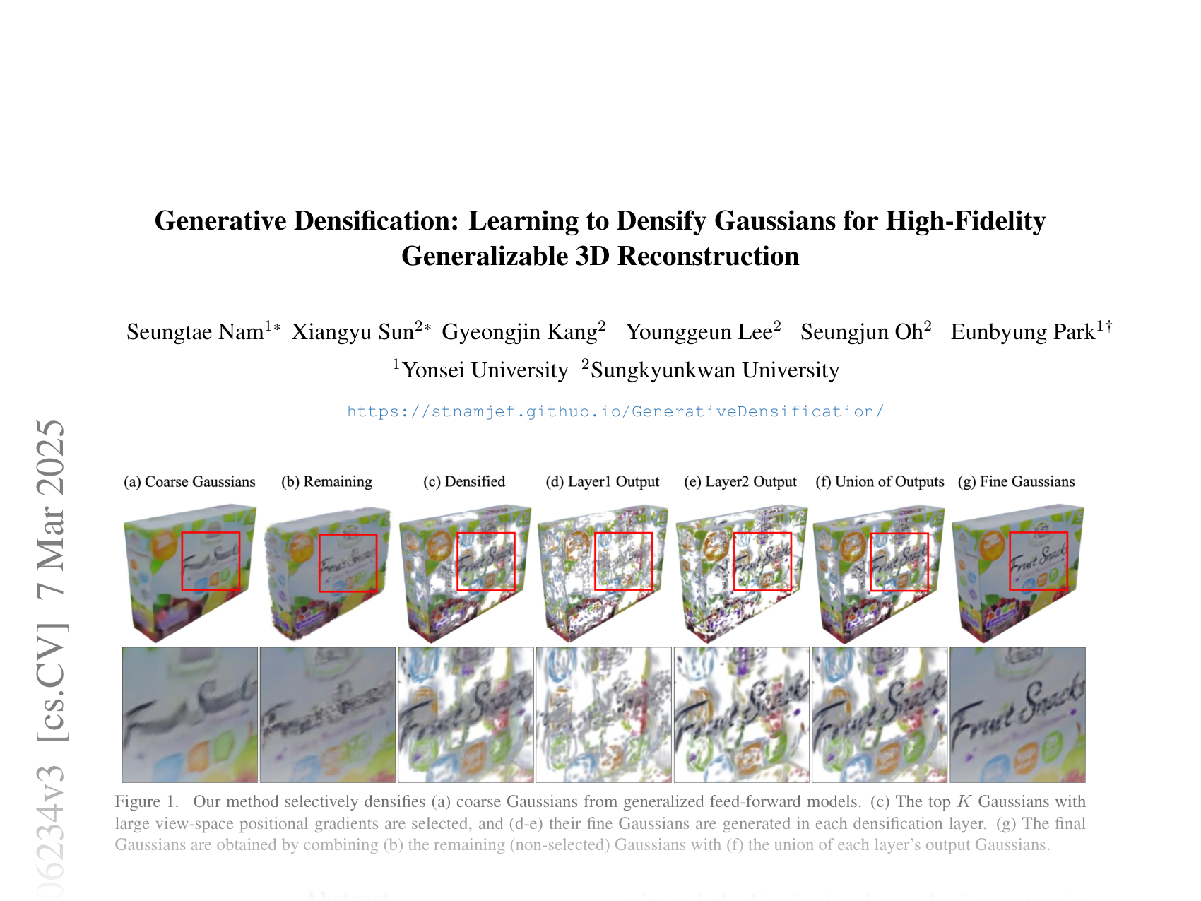 [Generative Densification: Learning to Densify Gaussians for High-Fidelity Generalizable 3D Reconstruction 🔗](https://arxiv.org/abs/2412.06234)