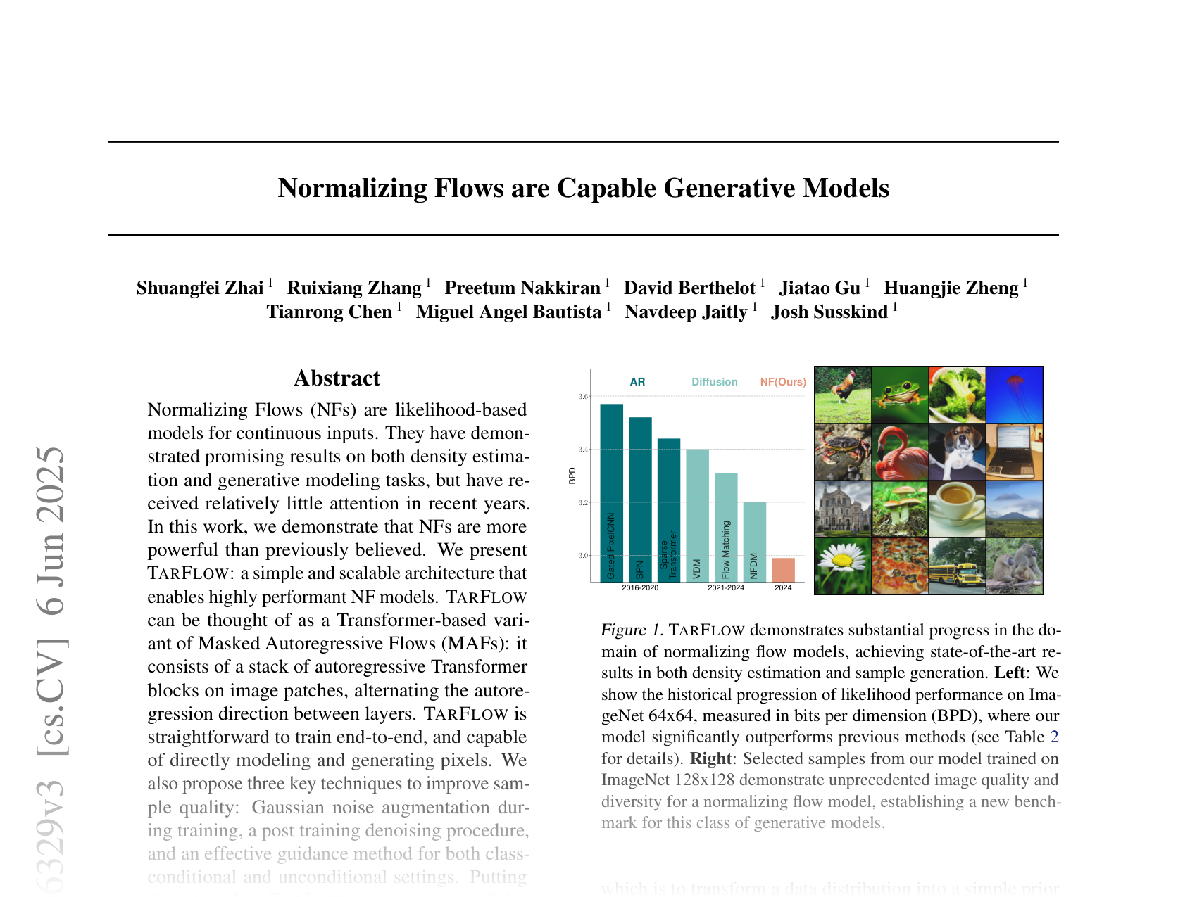 [Normalizing Flows are Capable Generative Models 🔗](https://arxiv.org/abs/2412.06329)