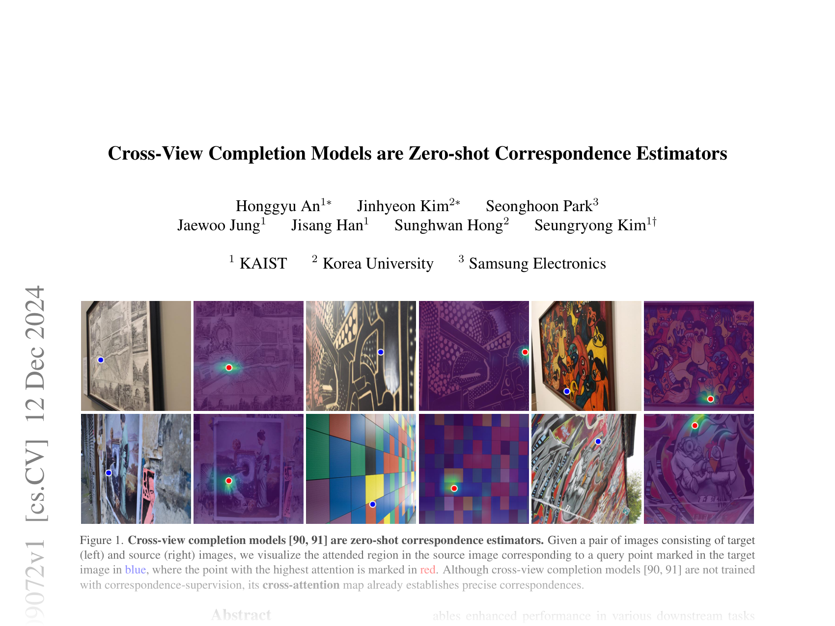 [Cross-View Completion Models are Zero-shot Correspondence Estimators 🔗](https://arxiv.org/abs/2412.09072)
