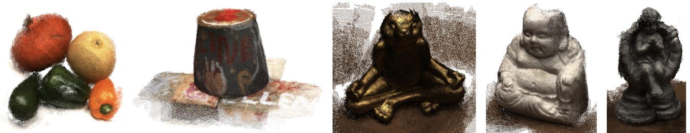 Figure 8. Reconstruction on unorganized images (DTU dataset). Even without video sequence data, the model recovers detailed geometry.