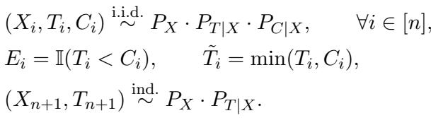Mathematical formulation of the observed data in survival analysis.