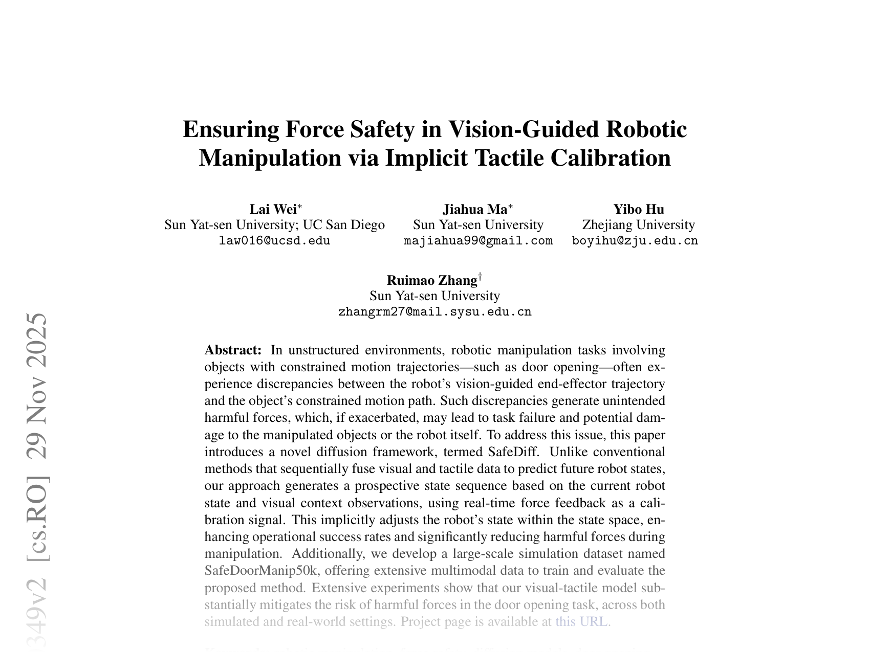[Ensuring Force Safety in Vision-Guided Robotic Manipulation via Implicit Tactile Calibration 🔗](https://arxiv.org/abs/2412.10349)