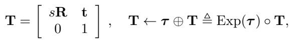 Equation for Sim(3) transformation matrix.