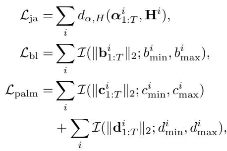 Equation 14: Biomechanical constraints for joint angles and bone lengths.