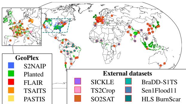 Figure 4. Datasets Considered. A map showing the global distribution of the GeoPlex datasets.