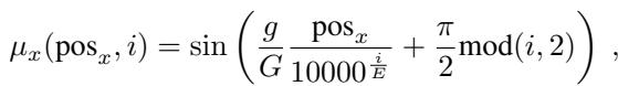 Equation for scale-adaptive positional encoding.