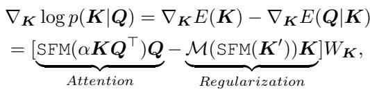 Equation 4: The detailed gradient calculation for the cross-attention energy, including attention and regularization terms.