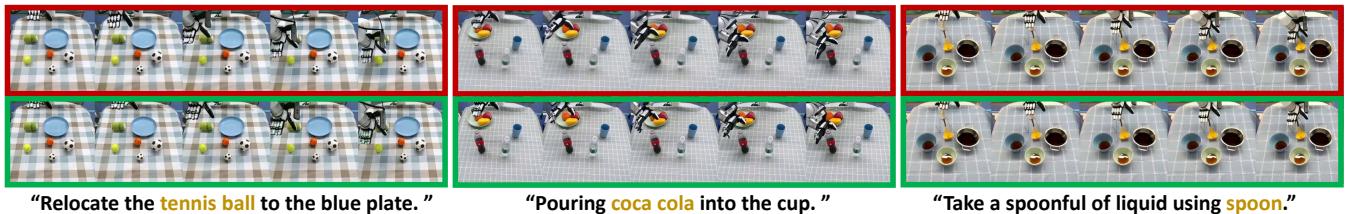 Figure 6: Predictions and execution on unseen real-world tasks.