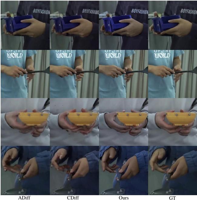 Figure 4. Qualitative comparison of different methods on videos we collect. Our approach achieves the best results.