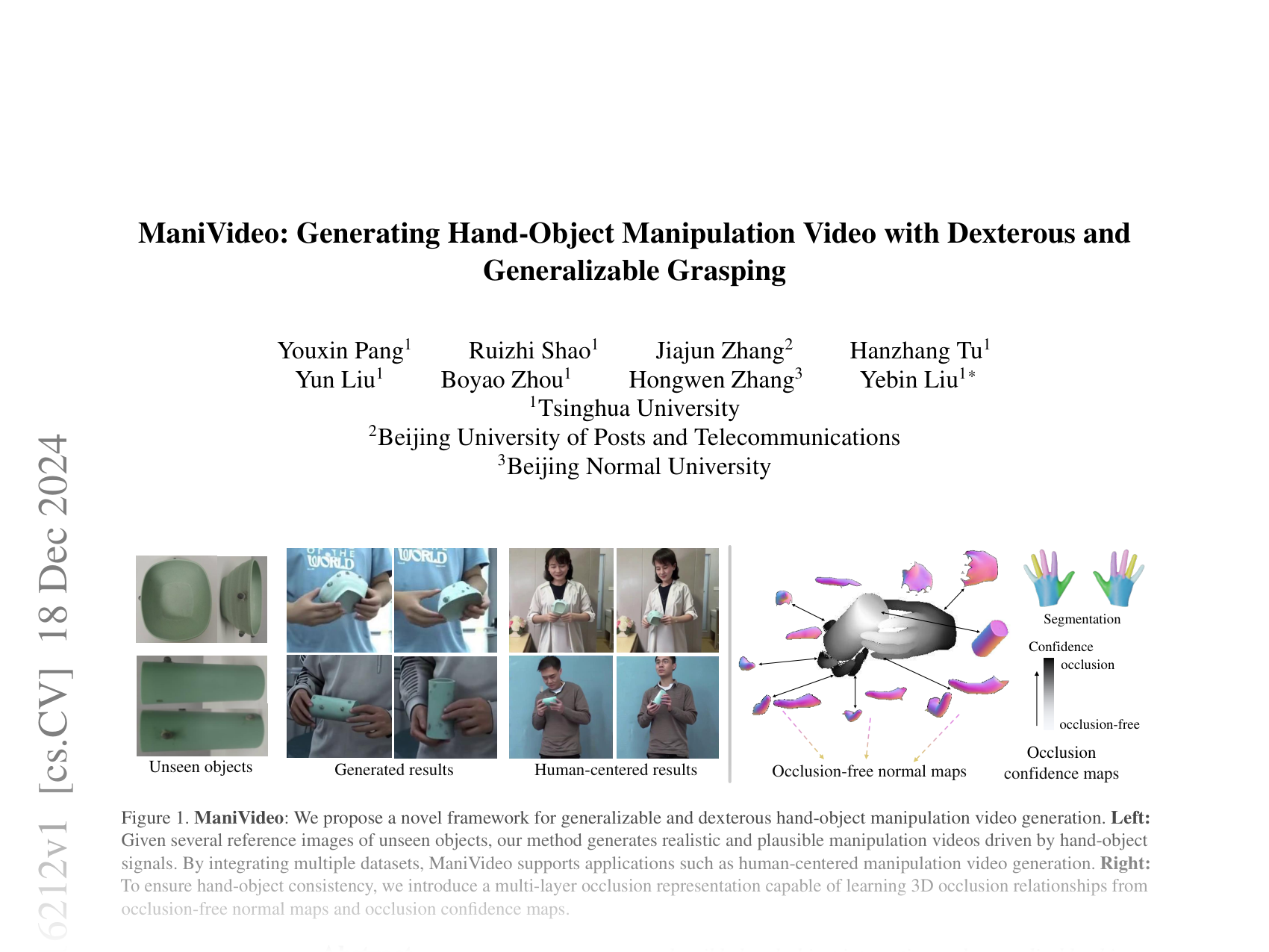[ManiVideo: Generating Hand-Object Manipulation Video with Dexterous and Generalizable Grasping 🔗](https://arxiv.org/abs/2412.16212)