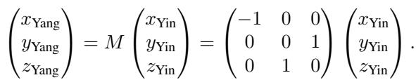 Transformation matrix M converting Yin coordinates to Yang coordinates.