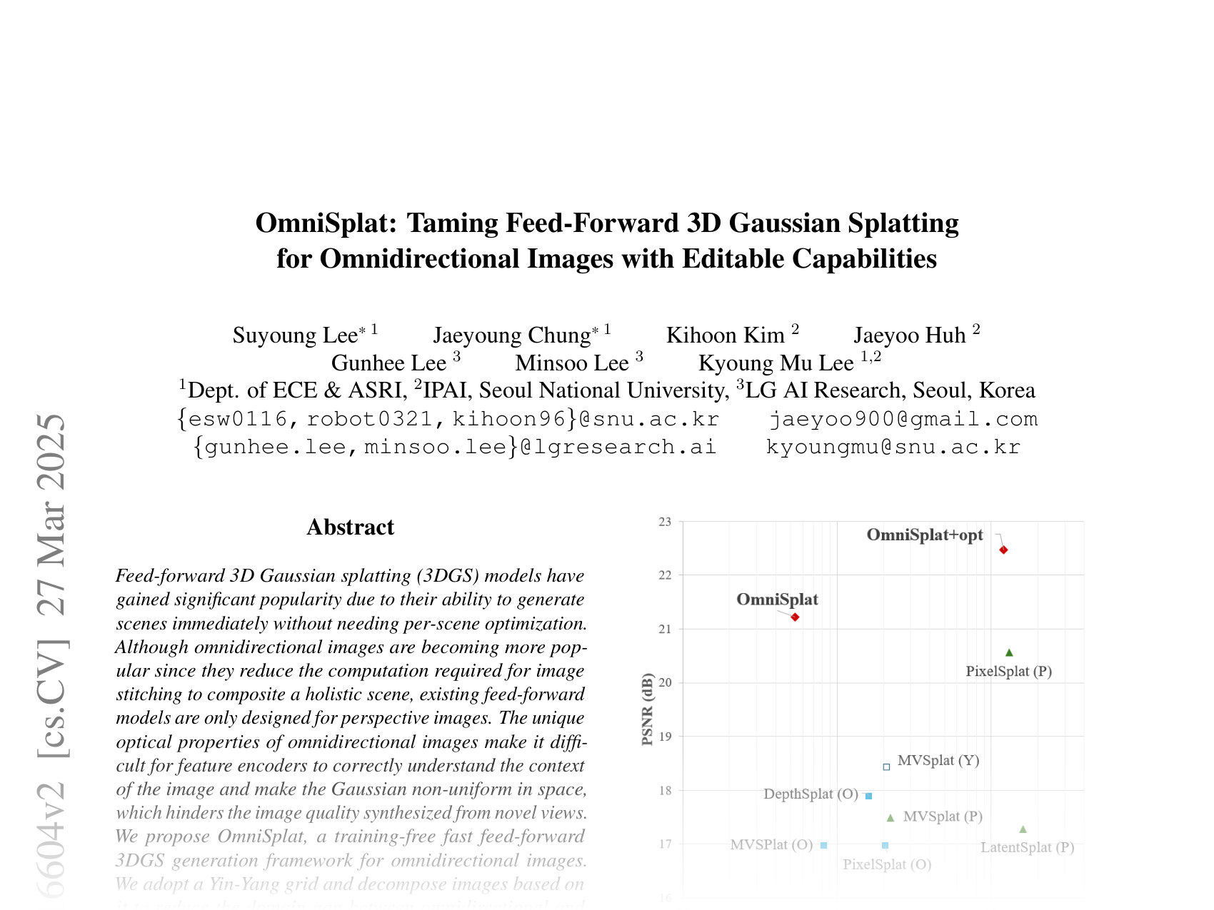 [OmniSplat: Taming Feed-Forward 3D Gaussian Splatting for Omnidirectional Images with Editable Capabilities 🔗](https://arxiv.org/abs/2412.16604)