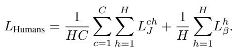 Equation 7: The Human Loss decomposition into Joint reprojection loss and Shape regularization loss.