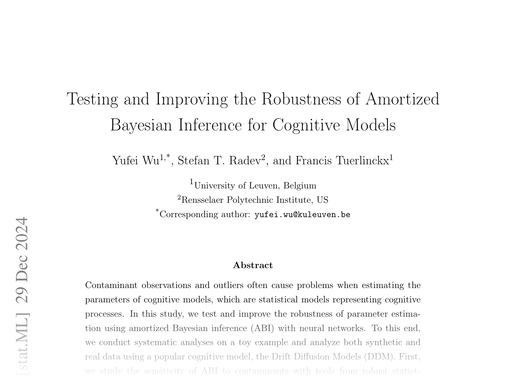 [Testing and Improving the Robustness of Amortized Bayesian Inference for Cognitive Models 🔗](https://arxiv.org/abs/2412.20586)