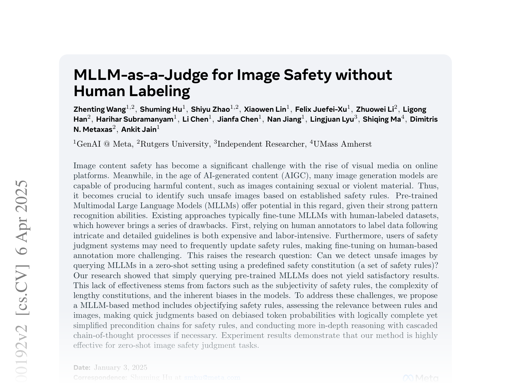 [MLLM-as-a-Judge for Image Safety without Human Labeling 🔗](https://arxiv.org/abs/2501.00192)