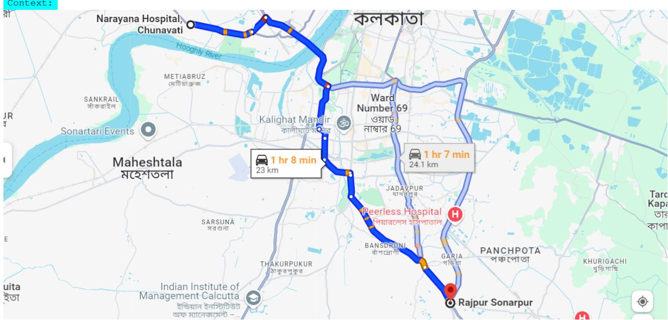 Example of a visual evaluation query asking for the driving distance between two locations on a map.