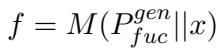 ()\nf = M ( P _ { f u c } ^ { g e n } | | x )\n[