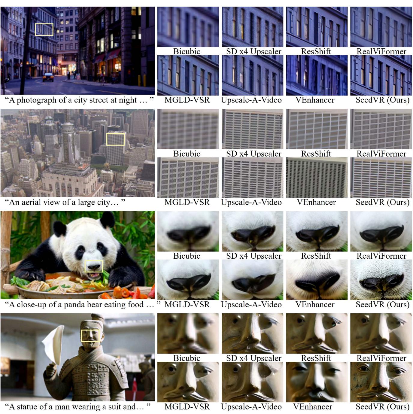 Figure 4. Qualitative comparisons on both real-world videos. Our SeedVR is capable of generating realistic details.