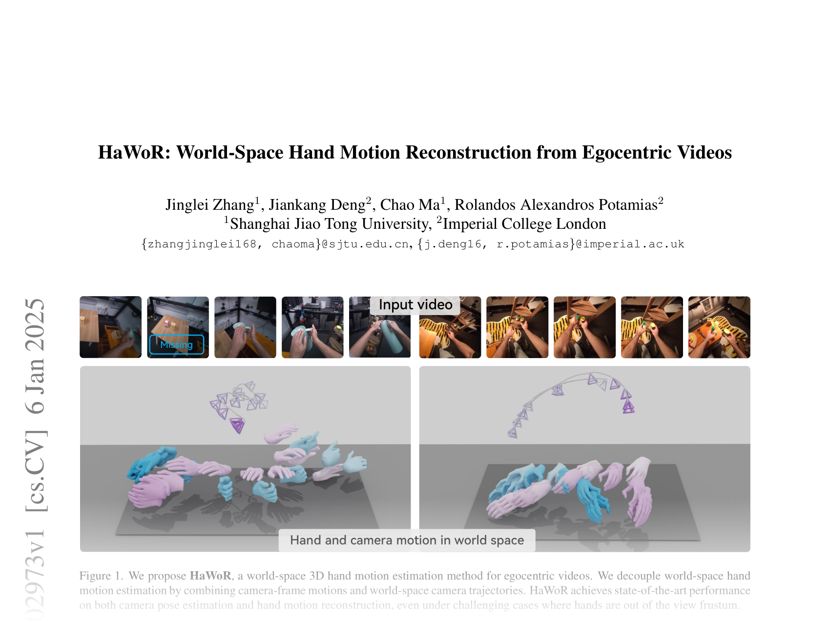 [HaWoR: World-Space Hand Motion Reconstruction from Egocentric Videos 🔗](https://arxiv.org/abs/2501.02973)