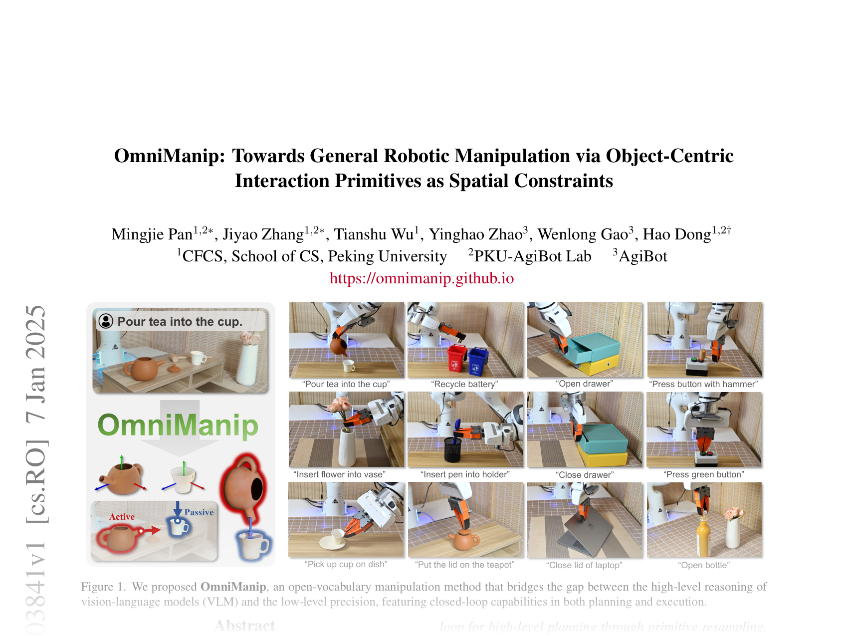 [Omnimanip: Towards General Robotic Manipulation via Object-Centric Interaction Primitives as Spatial Constraints 🔗](https://arxiv.org/abs/2501.03841)