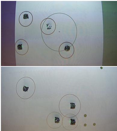 Figure 4: Snapshots of physical deployment on two Robotarium tasks: MT (top),PCP (bottom).