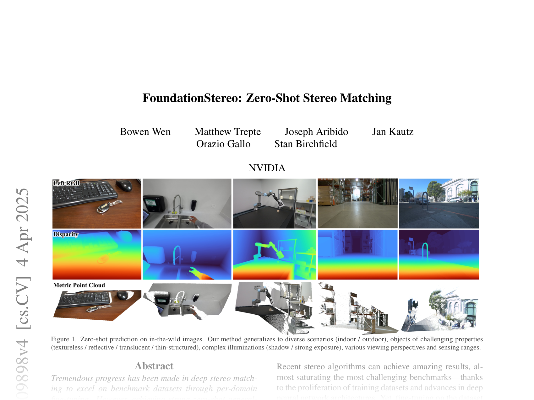 [FoundationStereo: Zero-Shot Stereo Matching 🔗](https://arxiv.org/abs/2501.09898)