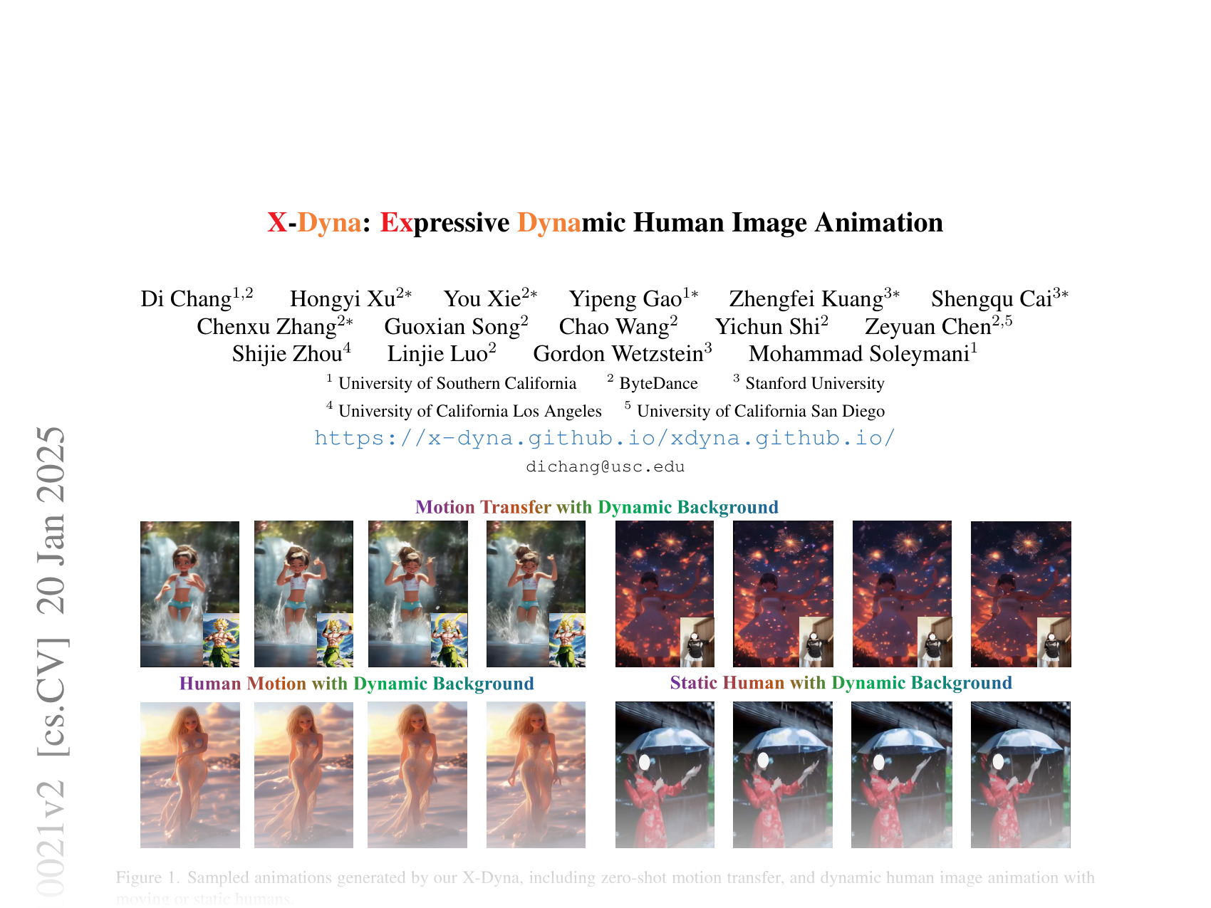 [X-Dyna: Expressive Dynamic Human Image Animation 🔗](https://arxiv.org/abs/2501.10021)