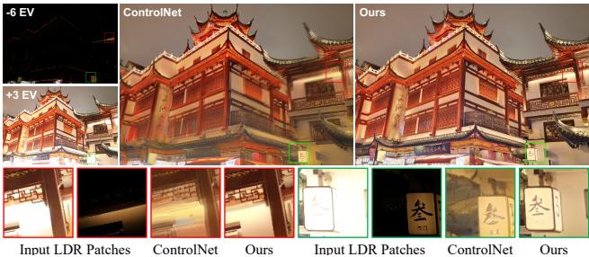 Visual comparison showing ControlNet artifacts versus UltraFusion&rsquo;s clean output.