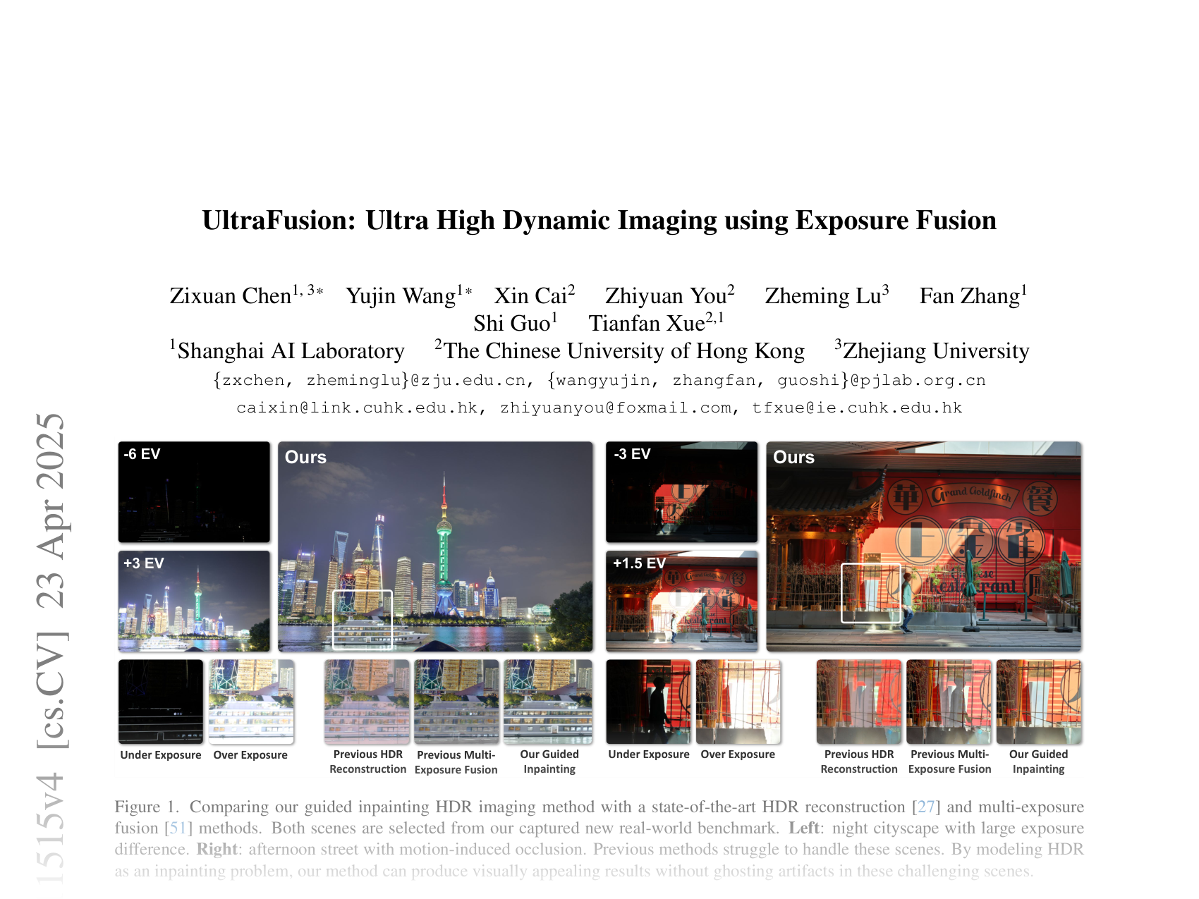 [UltraFusion: Ultra High Dynamic Imaging using Exposure Fusion 🔗](https://arxiv.org/abs/2501.11515)