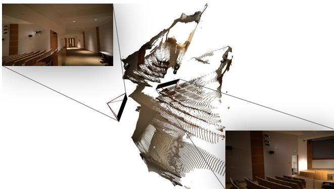 Reconstructing opposite-oriented cameras. The latent alignment allows the network to understand spatial relationships even between opposing views.